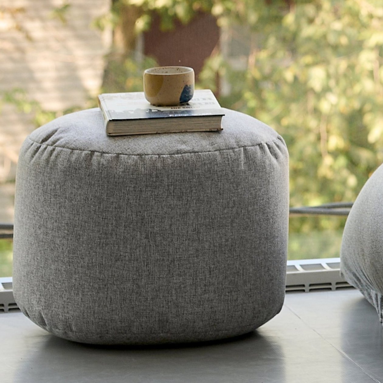 Round Ottoman and Footrest - Sepia
