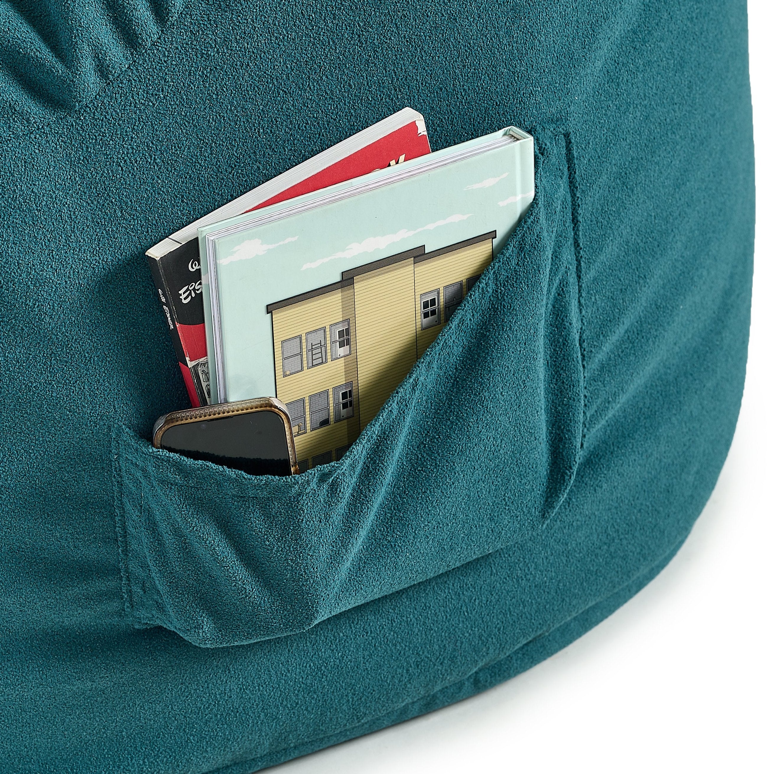 Zoom sur une poche du bean bag Ergo Adulte, ARICO, avec un tissu doux, fait au Canada