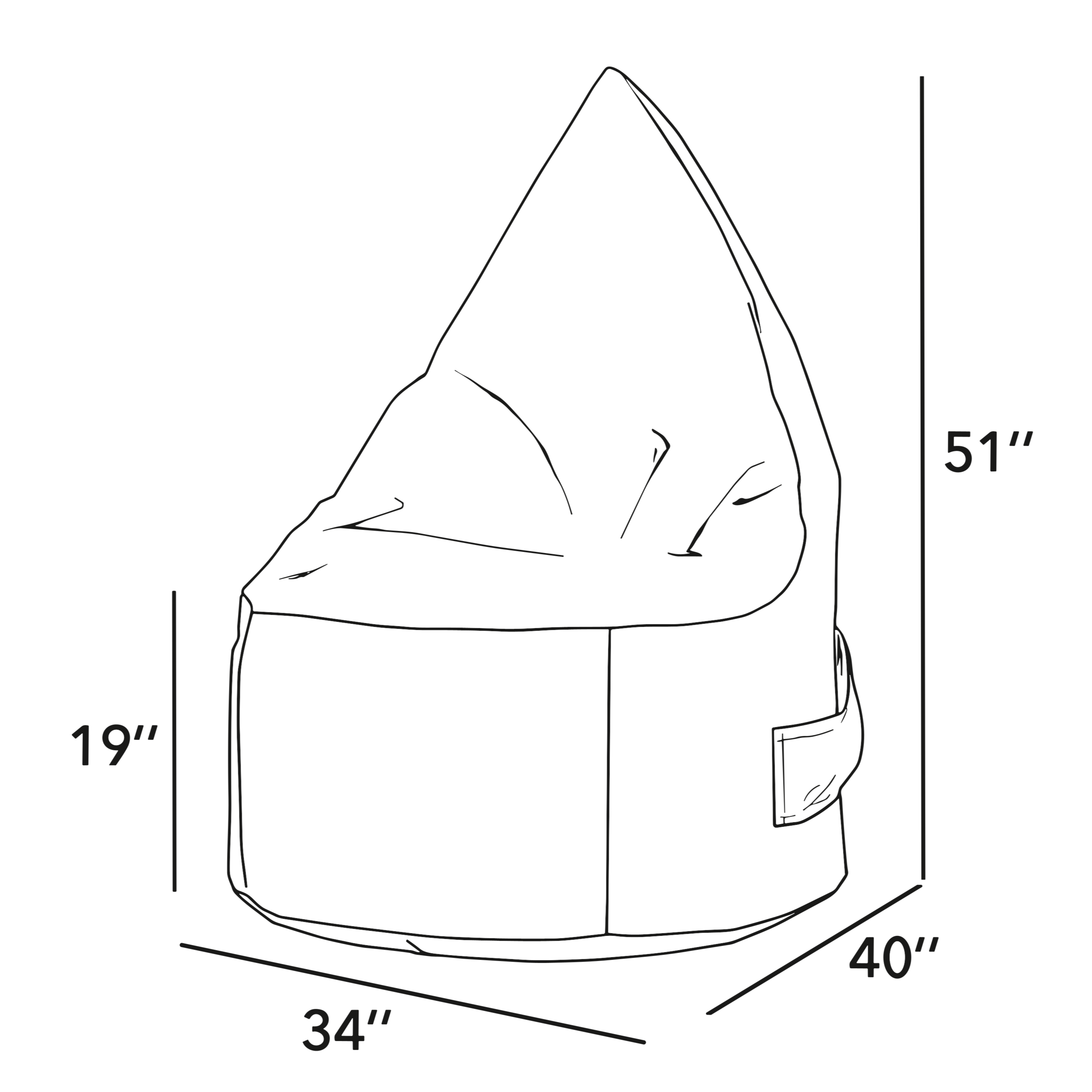 Mesures du bean bag Ergo Adulte, ARICO